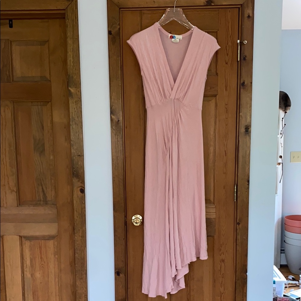 Free People FP Beach Light Pink Asymmetrical Rose V Neck Maxi Dress Cap Sleeve